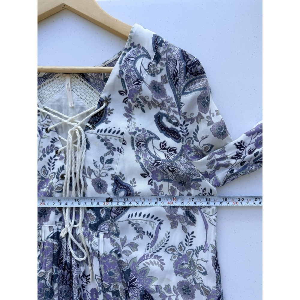 Free People Rain or Shine Peasant Lace Up Dress S Purple Paisley Boho Crochet - Picture 11 of 13
